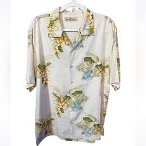 Tommy Bahama Silk Tropical Ivory Cream Button Down Shirt Size M Vacation Casual